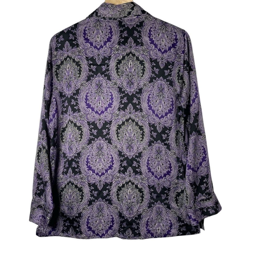 Lauren Ralph Lauren Purple Black Paisley Silky Pajama Set Size Large - Picture 3 of 13